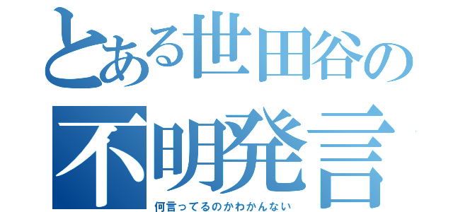 とある世田谷の不明発言（何言ってるのかわかんない）