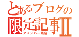 とあるブログの限定記事Ⅱ（アメンバー限定）