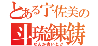 とある宇佐美の斗琉錬鋳怒（なんか書いとけ）