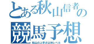 とある秋山信者の競馬予想（秋山の上手さは神レベル）