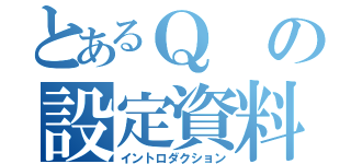 とあるＱの設定資料（イントロダクション）