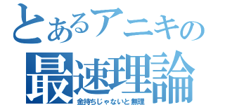 とあるアニキの最速理論（金持ちじゃないと無理）