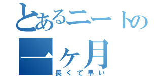 とあるニートの一ヶ月（長くて早い）