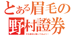 とある眉毛の野村證券（それ野村に聞いてみよう！）