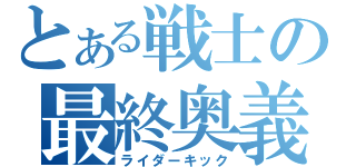 とある戦士の最終奥義（ライダーキック）