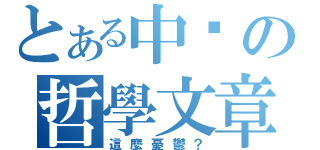 とある中珩の哲學文章（這麼憂鬱？）