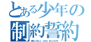 とある少年の制約誓約（終わってもいい だから ありったけを）