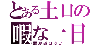 とある土日の暇な一日（誰か遊ぼうよ）