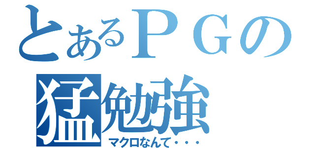 とあるＰＧの猛勉強（マクロなんて・・・）