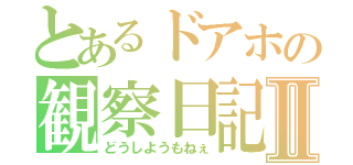 とあるドアホの観察日記Ⅱ（どうしようもねぇ）