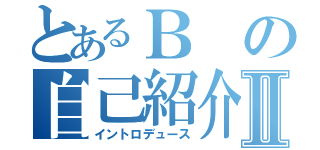 とあるＢの自己紹介Ⅱ（イントロデュース）