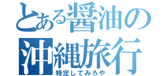 とある醤油の沖縄旅行（特定してみろや）