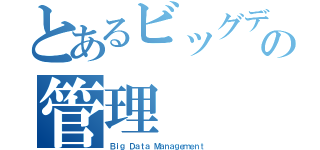 とあるビッグデータの管理（Ｂｉｇ Ｄａｔａ Ｍａｎａｇｅｍｅｎｔ）