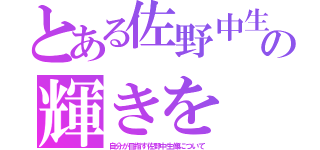 とある佐野中生の輝きを（自分が目指す佐野中生像について）