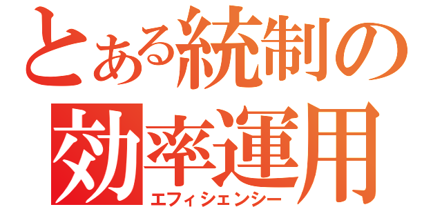 とある統制の効率運用（エフィシェンシー）