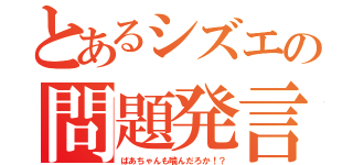 とあるシズエの問題発言（ばあちゃんも噛んだろか！？）