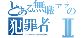 とある無職アラシの犯罪者Ⅱ（メレクベール キチガイ荒らし）