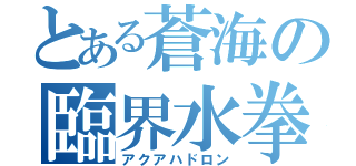 とある蒼海の臨界水拳（アクアハドロン）