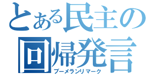 とある民主の回帰発言（ブーメランリマーク）