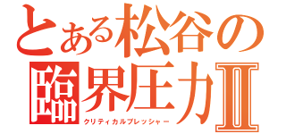 とある松谷の臨界圧力Ⅱ（クリティカルプレッシャー）