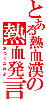 とある熱血漢の熱血発言（あつくなれよ）