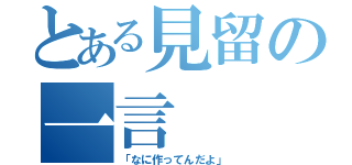 とある見留の一言（「なに作ってんだよ」）