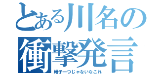 とある川名の衝撃発言（帽子一つじゃないなこれ）