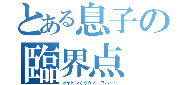 とある息子の臨界点（オヤビンもうダメ　ブハ～～）