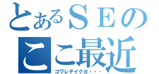 とあるＳＥのここ最近（コワレテイクヨ・・・）