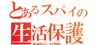 とあるスパイの生活保護（昔は違法なのに、今は活動費に）