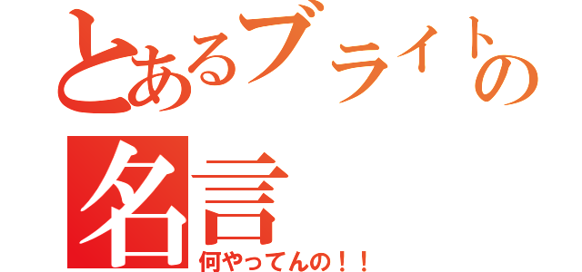 とあるブライトの名言（何やってんの！！）