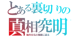 とある裏切りの真相究明（地方文化の発展に迫る）